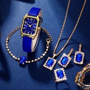Quartz Watch & Jewelry Set, Cobalt Blue